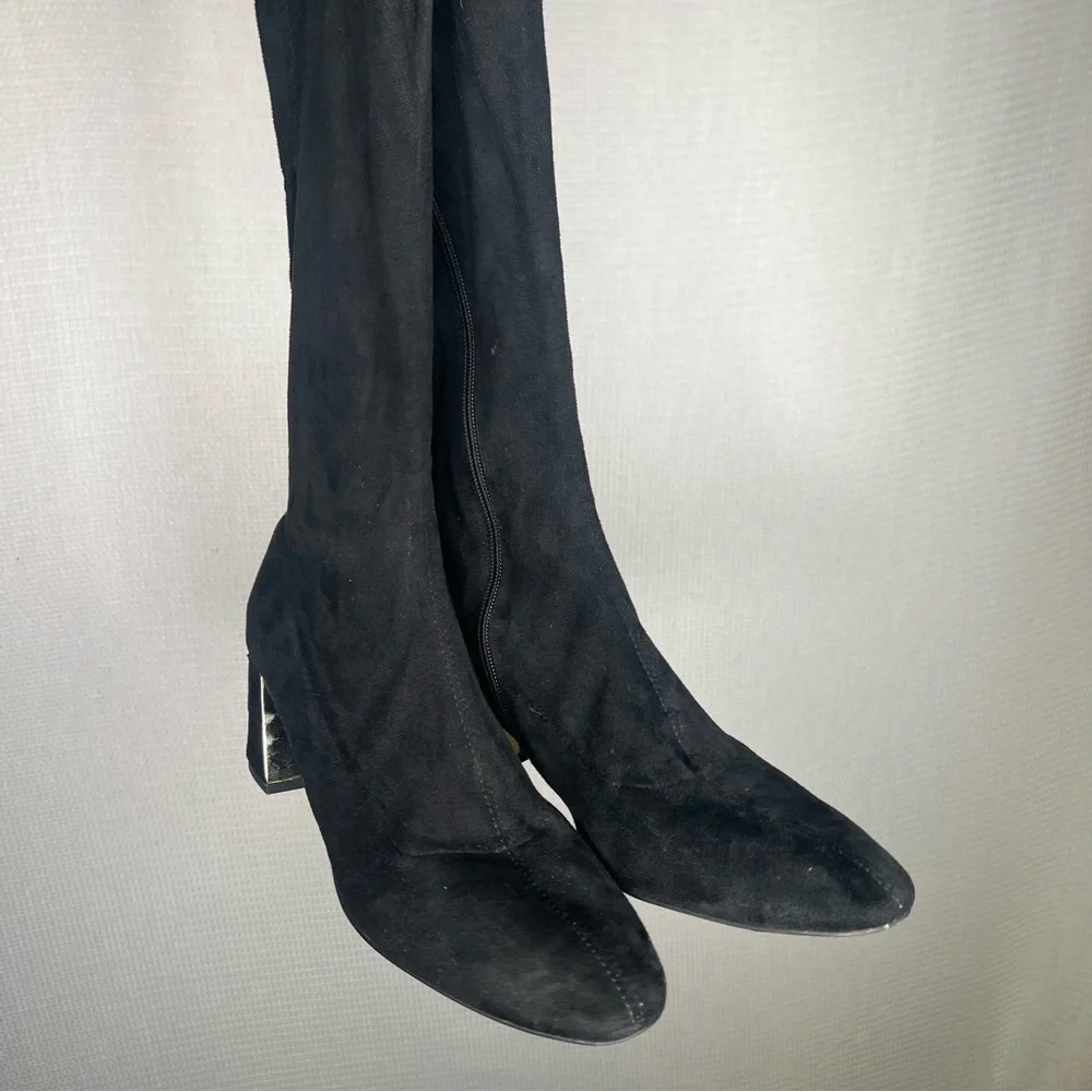 Zara Basic | 41 Black Over the Knee Boots with Block Heel and Pull-On‎ Style